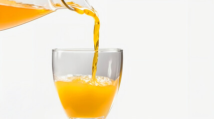 A glass of orange juice is poured into a glass.