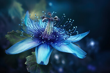 Passiflora caerulea. Blue passion flower. Big beautiful flower - obrazy, fototapety, plakaty