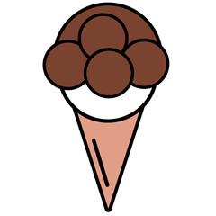 Cone ice-cream icon png.Chocolate and vanilla flavour cone ice cream illustration.Ice cream sign.Sign symbol for delicious frozen sweet dairy products with transparent background. 