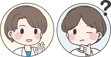 A set of male doctor and visitor: Ask and consult