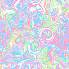 Holographic seamless pattern. The effect of flowing iridescent liquid. Psychedelic effect. Fairy tale unicorn trend background. 90s fashion..