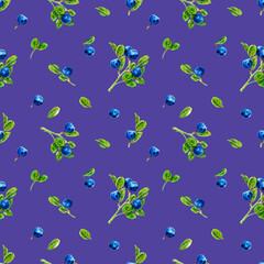 Naklejka na ściany i meble Seamless pattern of forest plants bluebery drawn with markers on a violet background. For fabric, sketchbook cover, wallpaper, print, textile, your design.