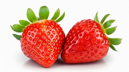 three whole strawberries isolated on white background with a clipping path