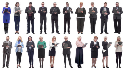 group of successful people with notepad in hands isolated