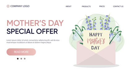 Happy mother s day web banner. Hand drawn lettering with flowers. Web banner template, cute  illustration