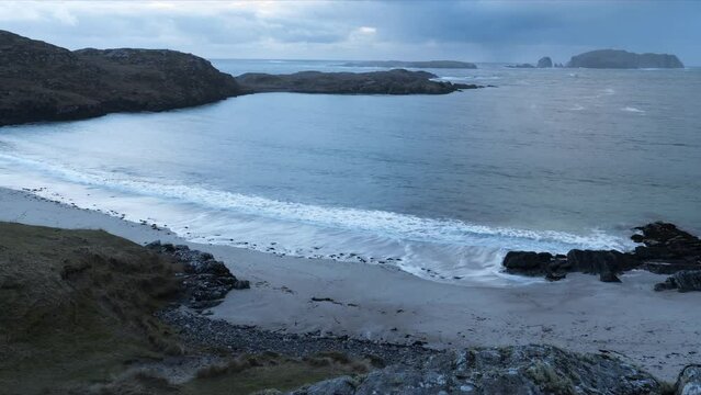 Dollying time lapse of the tide rising at Bosta Beach, part of the Isle of Lewis on the Outer Hebrides of Scotland.