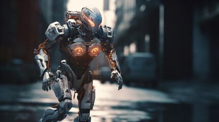 Obraz na płótnie Canvas Futuristic and Dynamic: Cyborg Running Fast Photos for Your Creative Projects