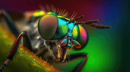 Foto op Plexiglas Macro view of a tiny insect in vivid colors, showcasing the intricate details and stunning hues of the insect's body and wings. Generative AI © piai