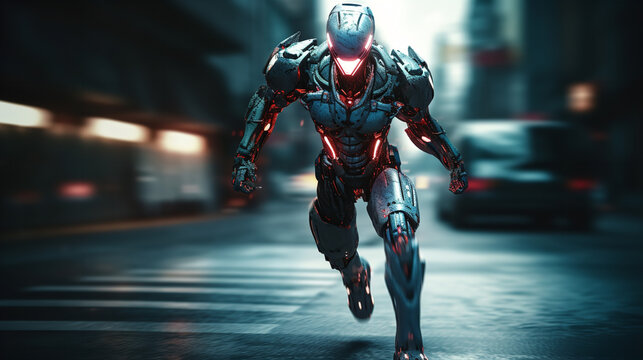 Futuristic and Dynamic: Cyborg Running Fast Photos for Your Creative Projects