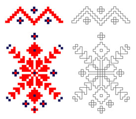 Ornament. Color drawing. Outline drawing. Geometric pattern in limited colors. Antistress. Coloring.