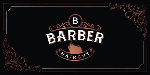 Vintage retro ornament logo. barber shop