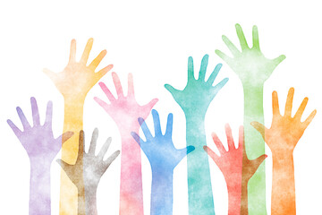 Fototapeta premium 水彩風カラフルな多数の手