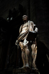 Saint Bartholomew flayed, a masterpiece of the 1600's sculpture in the Duomo (Cathedral) of Milan,...