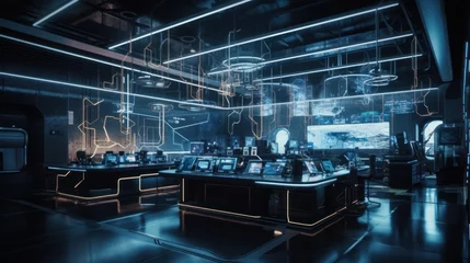 Foto op Canvas Revolutionizing Tech & Research: Futuristic Facility with AI & HUID Interfaces, Cinematic & Hyper-Detailed Design, Real-Time Data Viz & ML Models, Generative AI © Georgy