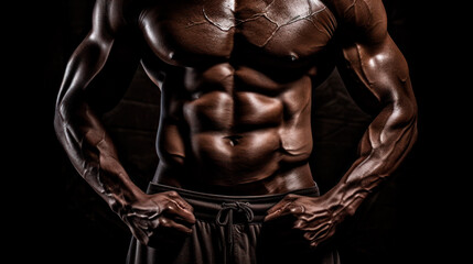 Fototapeta na wymiar Muscular Athlete's Torso Posed Showing Abs, Fitness and Bodybuilding Concept, Generative AI