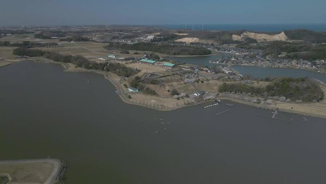 あわら市北潟湖 福井県 観光名所 春 お花見スポット 桜並木 ドローン 空撮