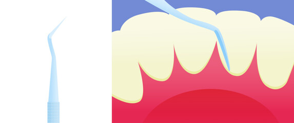 Dental Gum Cleaner Oral Tool Close Up. Cropped White Teeth Outer Layer. Modern Flat Vector Illustration.