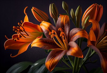 orange lily flowers seamless background. Generative AI