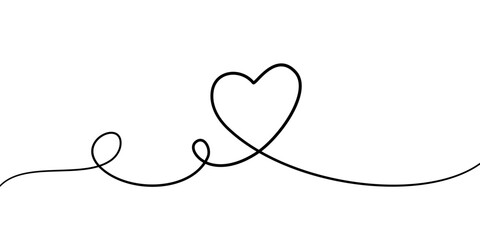 Heart Line Hand Drawn Curve Isolated Love Valentine’s Day  or International Day Wedding Birthday Black Line Design Transparent Illustration PNG JPG Vector For Element Decoration Web Banner