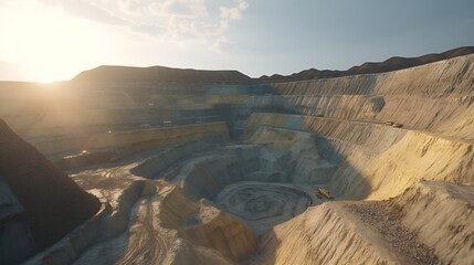 Fototapeta premium Goldmine in the desert, wide angle, hyper realistic