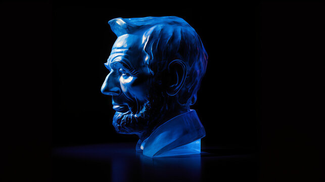 Abraham lincoln head made out of flass with blue color, generative ai