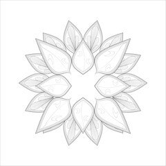 Hand Drawn Flowers for Adult Anti Stress of coloring page in Monochrome Isolated on White Background.-vector