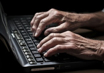 Fototapeta na wymiar Elderly person typing on a keyboard. Generative AI.
