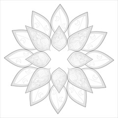 Hand Drawn Flowers for Adult Anti Stress of coloring page in Monochrome Isolated on White Background.-vector