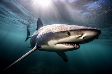 Fototapeta premium Great white shark underwater close up
