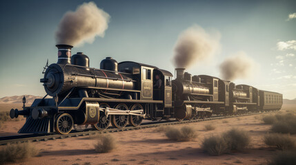 Obraz na płótnie Canvas British steam locomotives crossing the australian preries, generative ai