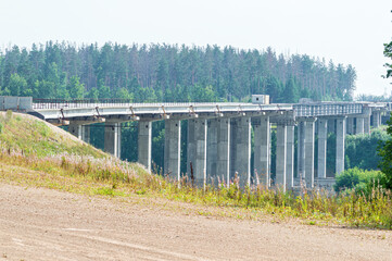 Big Reinforced Concrete and Metal Bridge Under Construction