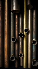 texture, pipes, from different metals,