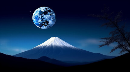 Crescent moon over Mount Fuji in japan, generative ai - obrazy, fototapety, plakaty