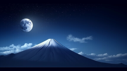 Naklejka na ściany i meble Crescent moon over Mount Fuji in japan, generative ai