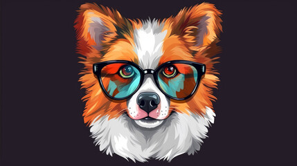 Cute dog head wearing glasses in a lot of colors, generative ai