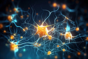 Neurons cells with glowing light, Neuroscience, 8k, wallpaper