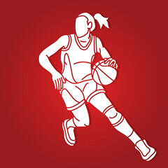 Basketball Female Player Action Cartoon Sport Graphic Vector