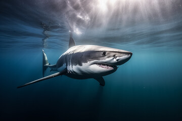Great white shark underwater close up