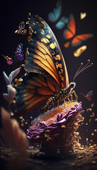 Fototapeta na wymiar butterflies flying around a flower with in the background. generative ai.