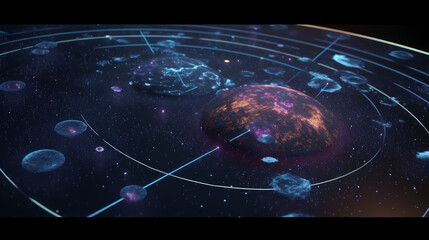 Futuristic holographic 3d map of earth in universe in future, generative ai