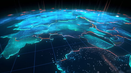 Futuristic holographic 3d map of earth in universe in future, generative ai