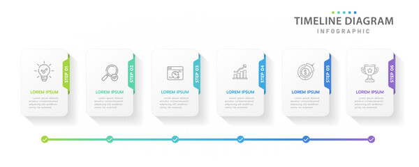 Infographic template for business. 6 Steps Modern Timeline diagram roadmap with rectangle topics, presentation vector infographic.