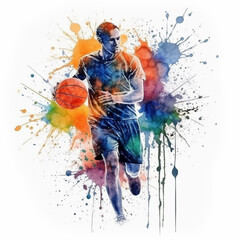 Abstract watercolor design of a basketball player - Generative AI