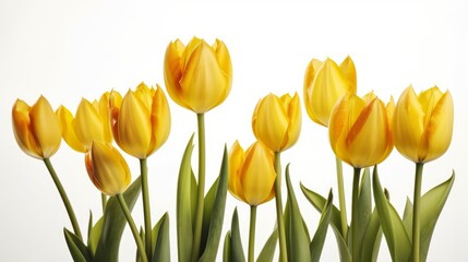 A collection of yellow tulips flowers isolated on a flat background. Flowering plants with yellow petals as a digital illustration (Generative AI)