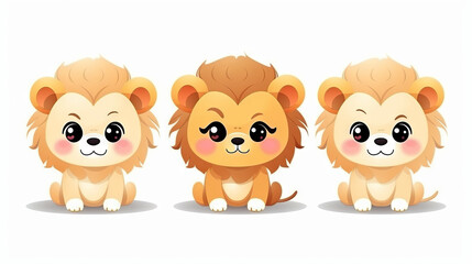Obraz premium Kawaii lion vectorial on white background, generative ai