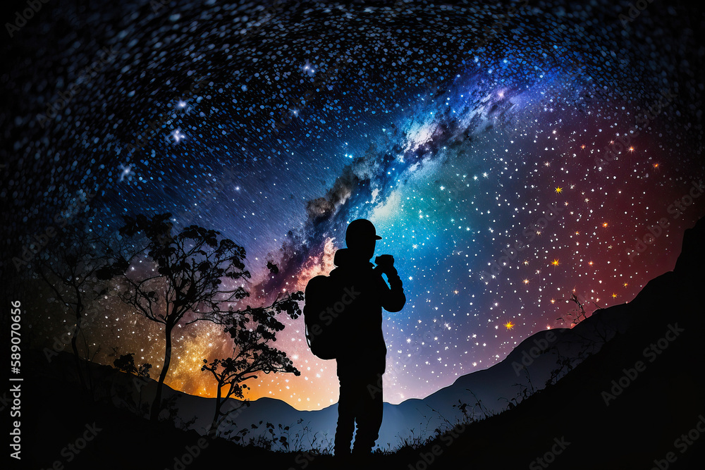Canvas Prints the silhouette man on the cosmic background of the universe. generative ai