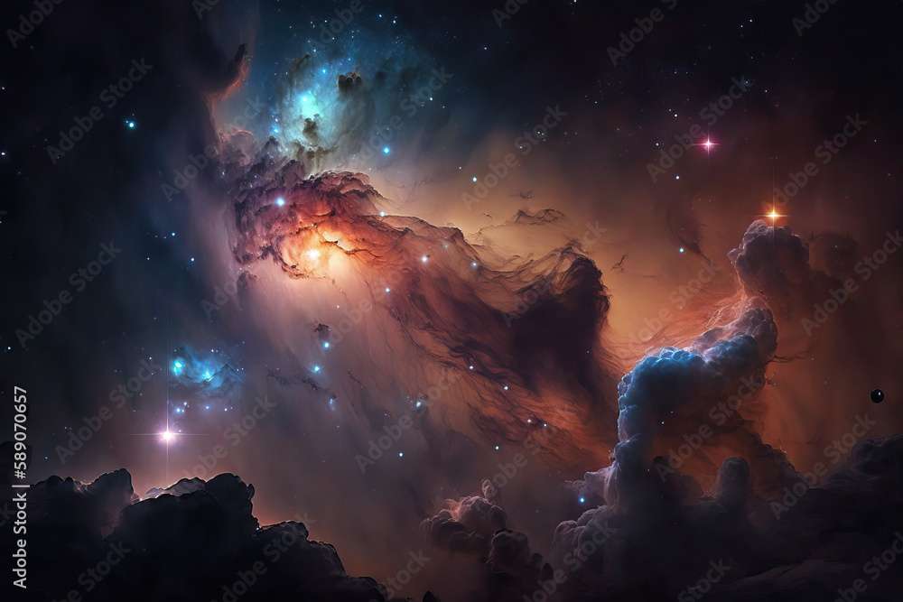 Wall mural nebula gas cloud in deep outer space. futuristic cosmos design. generative ai