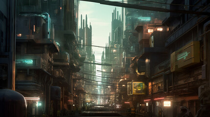 Limitless technology biometric cyberpunk city with future vision, generative ai