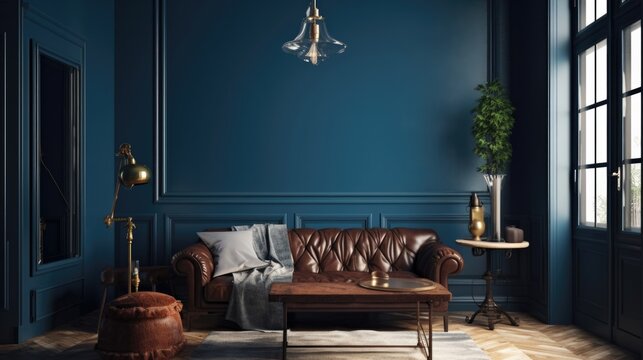 Hipster Home. Stylish Interior Design Background. Generative AI.