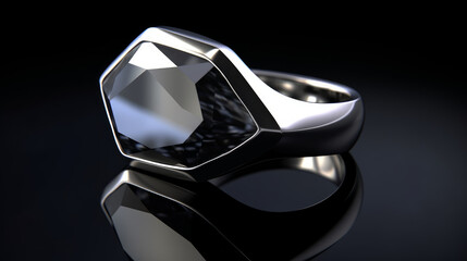 Minimalistic and modern magical white gold ring with diamond, generative ai